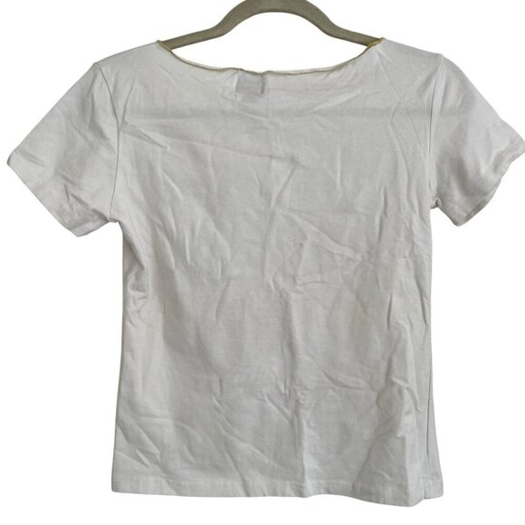 Miss Sixty Vtg Y2K Baby Tee M Italian Runaway Monks Budduist Punk Cross Wings - Picture 2 of 12